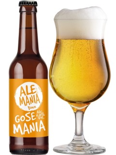 deutsches Bier Ale Mania Bonn Gose in der 33 cl Bierflasche mit vollem Bierglas