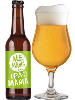 deutsches Bier Ale Mania Bonn IPA Mania in der 33 cl Bierflasche mit vollem Bierglas