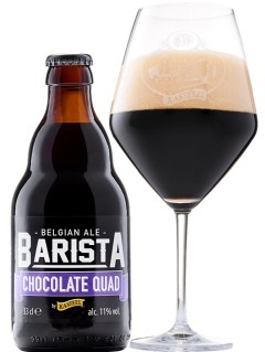 belgisches Bier Barista Chocolate Quad 33 cl Bierflasche mit vollem Bierglas