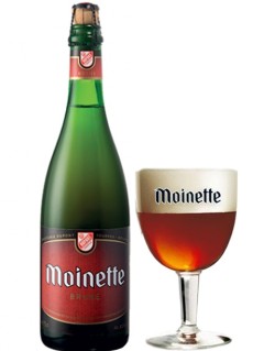 belgisches Bier Dupont Moinette Brune in der 75 cl Bierflasche mit gefülltem Bierglas