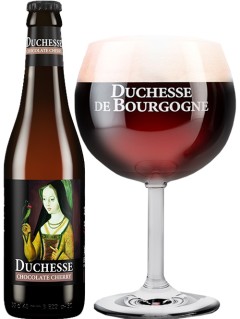 belgisches Bier Chocolate Duchesse Cherry in der 0,33 l Bierflasche mit vollem Bierglas