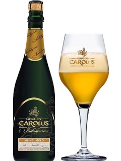 belgisches Bier Gouden Carolus Indulgence MBingu Gold in der 75 cl Bierflasche mit vollem Bierglas