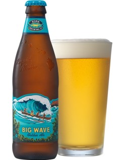 hawaiiarisches Bier Kona Big Wave Golden Ale in der 355 ml Bierflasche mit vollem Bierglas