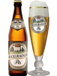 deutsches Bier Maxlrainer Pils in der 0,33 l Bierflasche mit vollem Bierglas