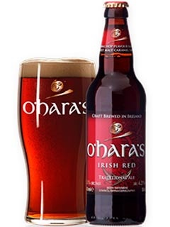 irisches Bier O'Haras Irish Red in der 33cl Bierflasche mit gefülltem Bierglas