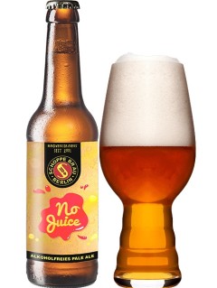 deutsches Bier als alkoholfreies Craft Beer Schoppe Bräu No Juice in der 33 cl Bierflasche mit vollem Bierglas