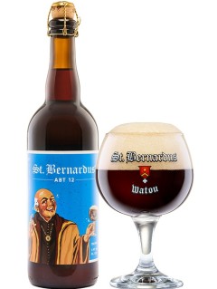 belgisches Bier St Bernardus Abt 12 in der 0,75 l Bierflasche mit vollem Bierglas