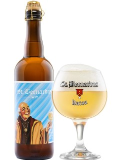 belgisches Bier St Bernardus Wit in der 0,75 l Bierflasche mit vollem Bierglas