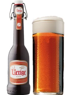 deutsches Bier Uerige Alt-Bier in der 33 cl Bierflasche mit vollem Bierglas